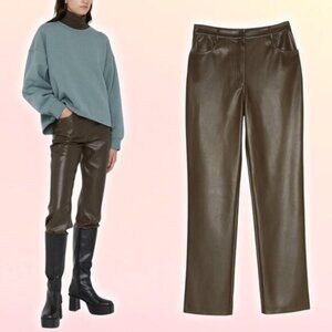 OAK + FORT Slim Fit Vegan Leather Pant Sz 0 Turkish Coffee